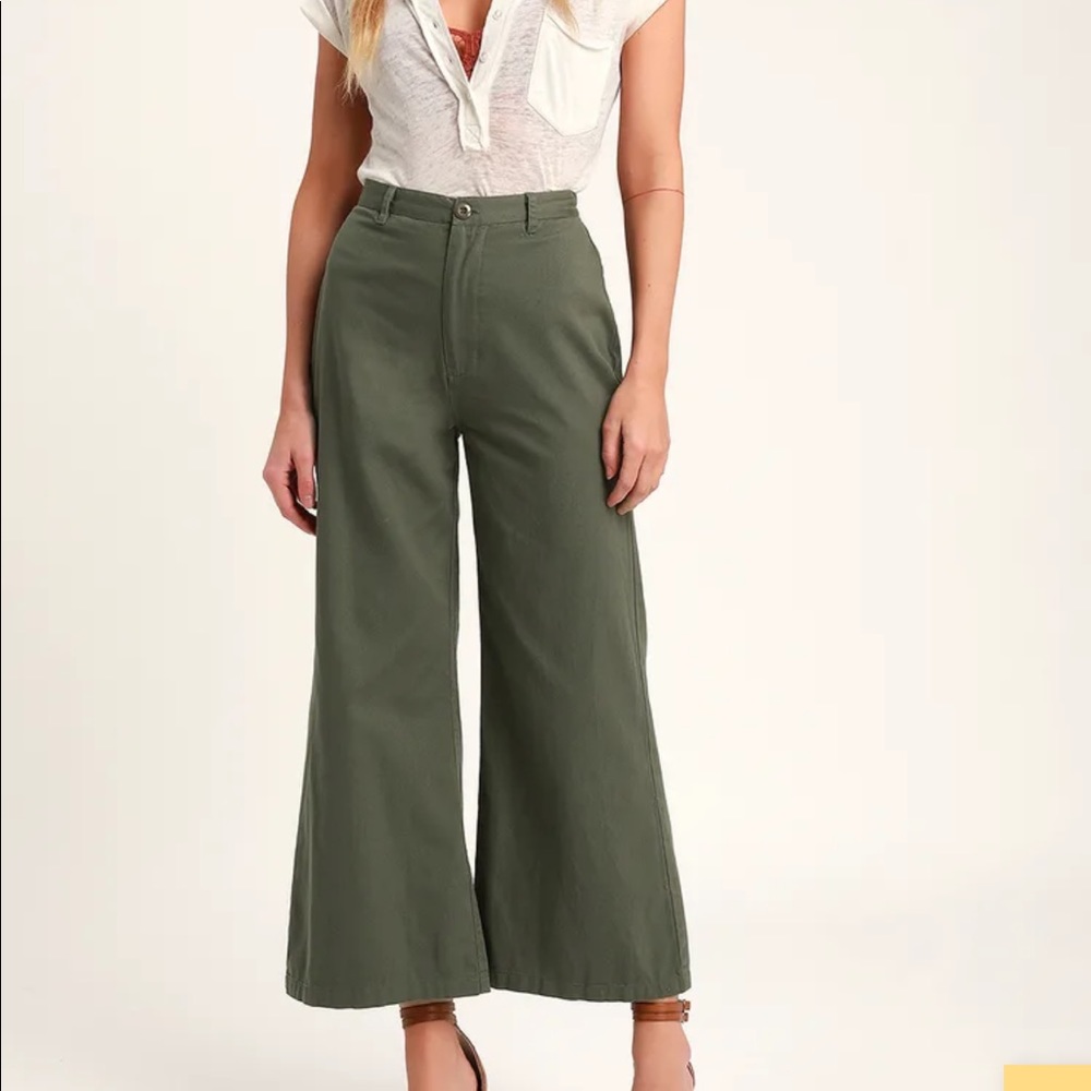 Amuse Society Dominga Olive Green Wide Leg Pants